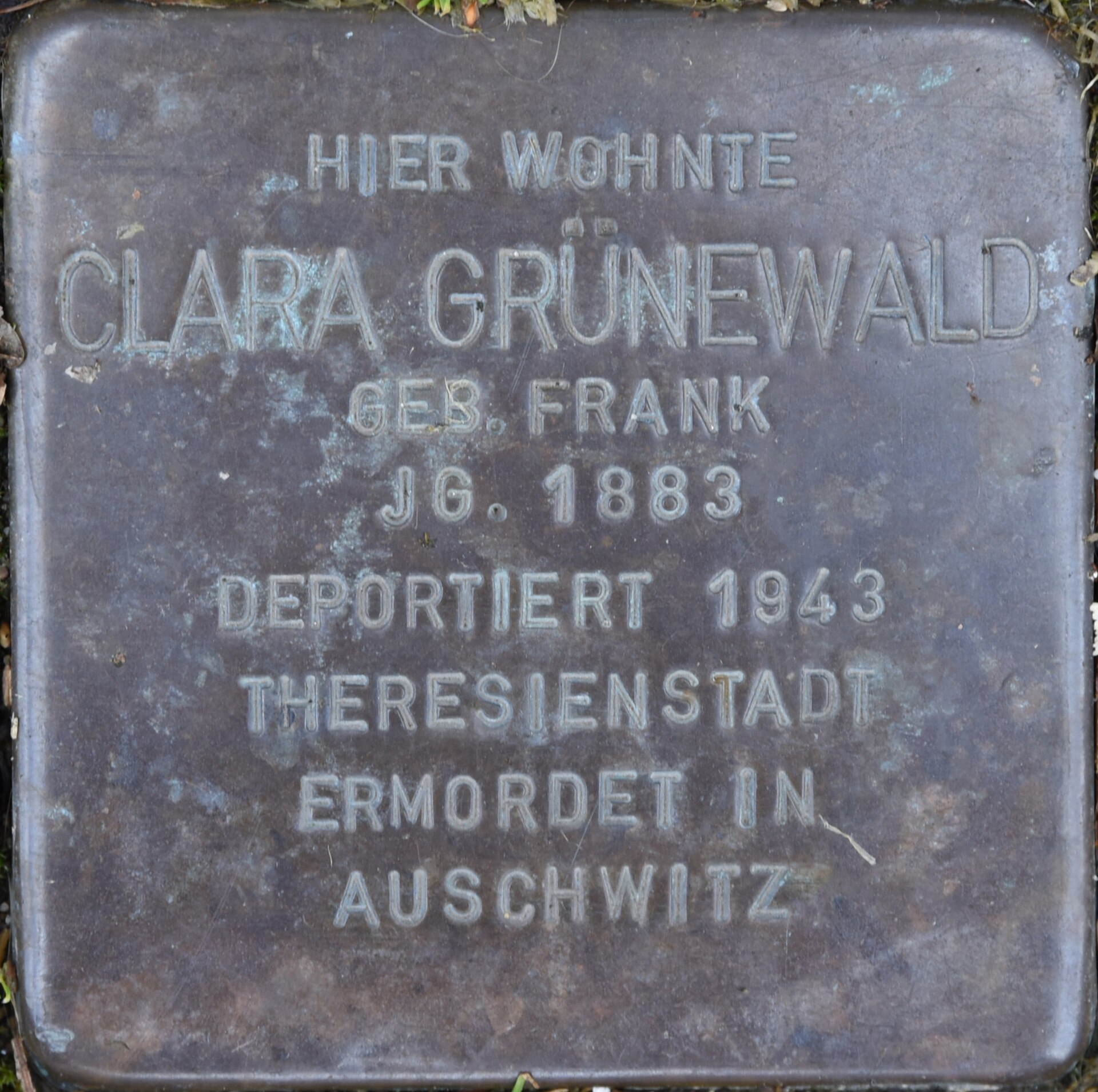 Imagem de referência de Stolperstein para Clara Grünewald, descrito nos dados abertos como stolperstein em Stadtoldendorf, Alemanha