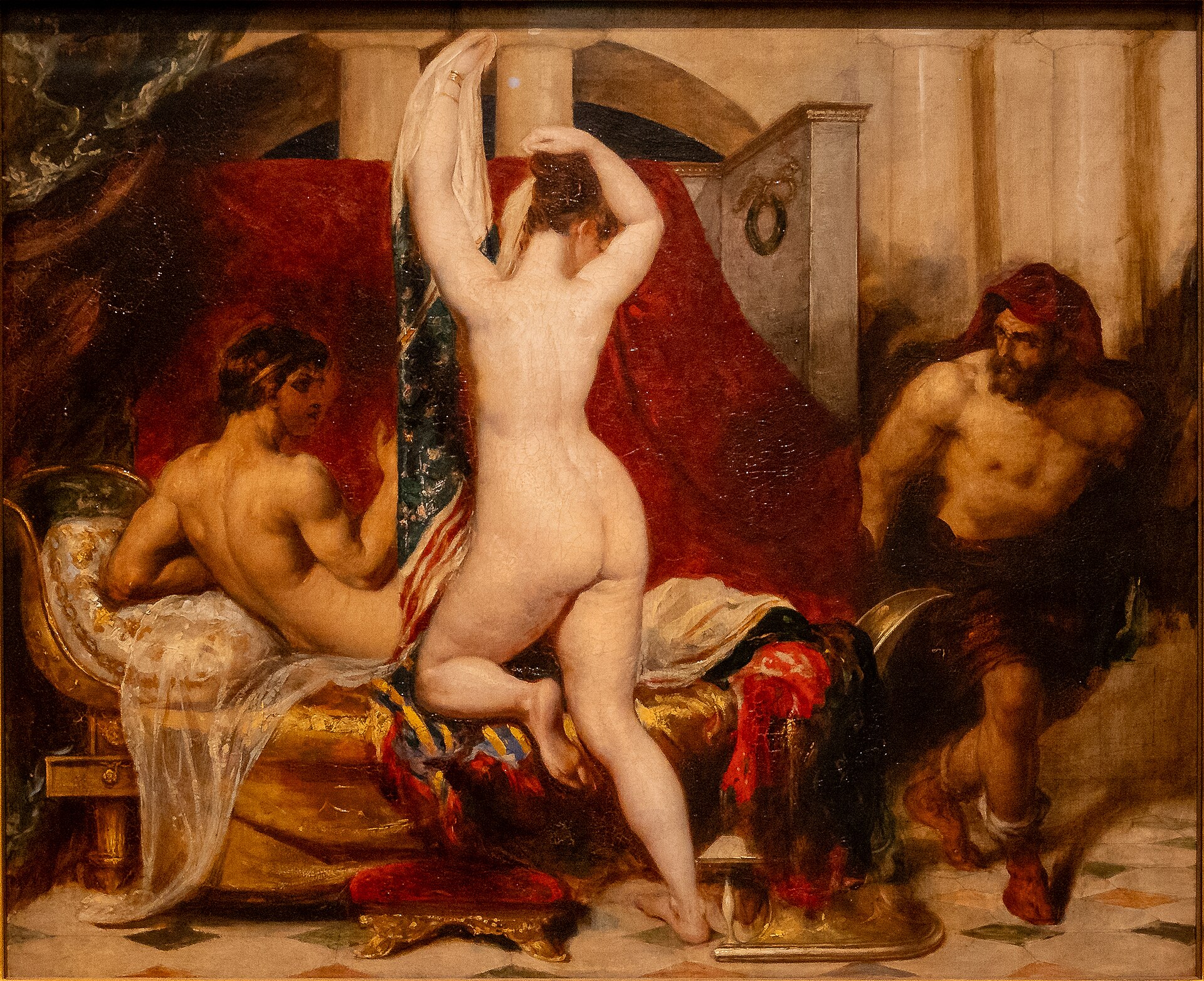 Imagem de referência de Candaules, King of Lydia, Shews his Wife by Stealth to Gyges, One of his Ministers, as She Goes to Bed, descrito nos dados abertos como pintura de William Etty