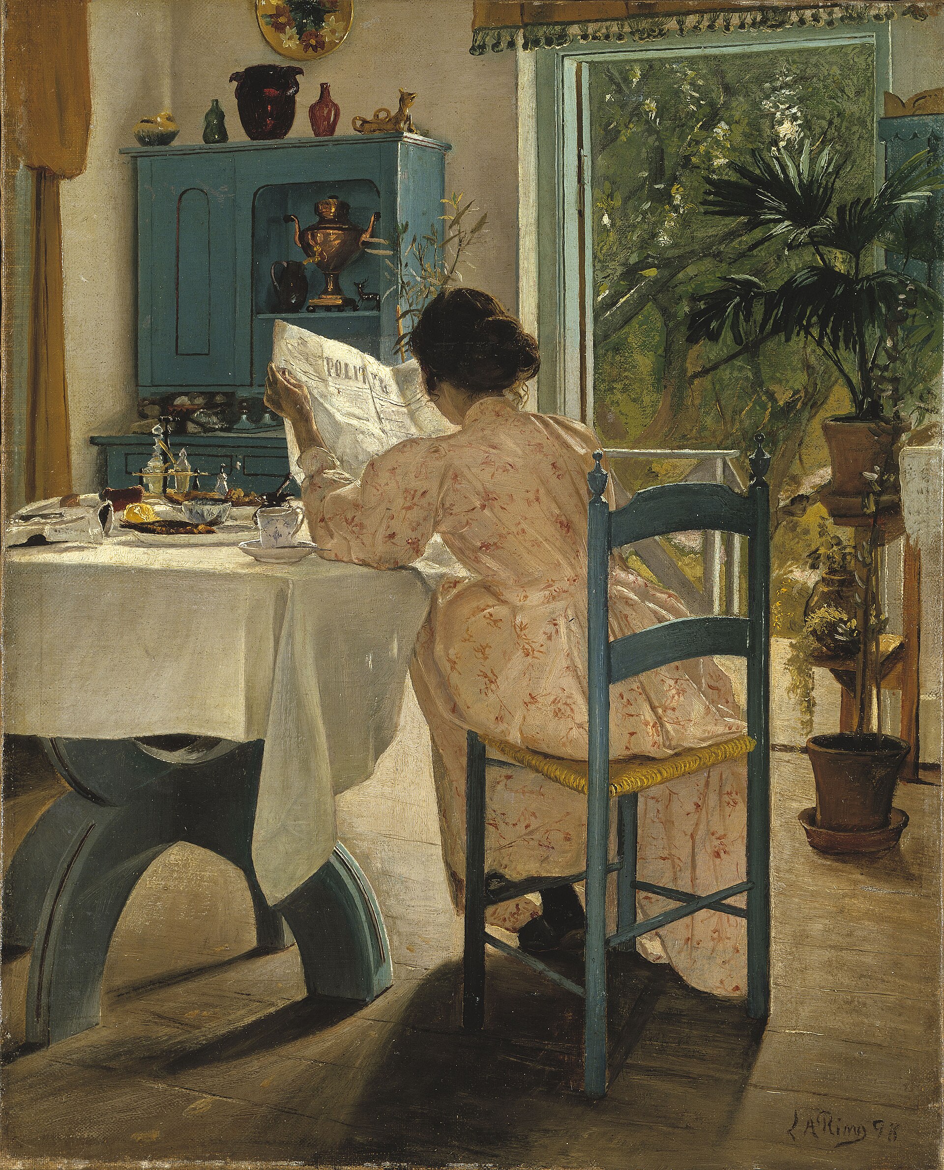 Imagem de referência de Ao pequeno-almoço, descrito nos dados abertos como pintura de Laurits Andersen Ring