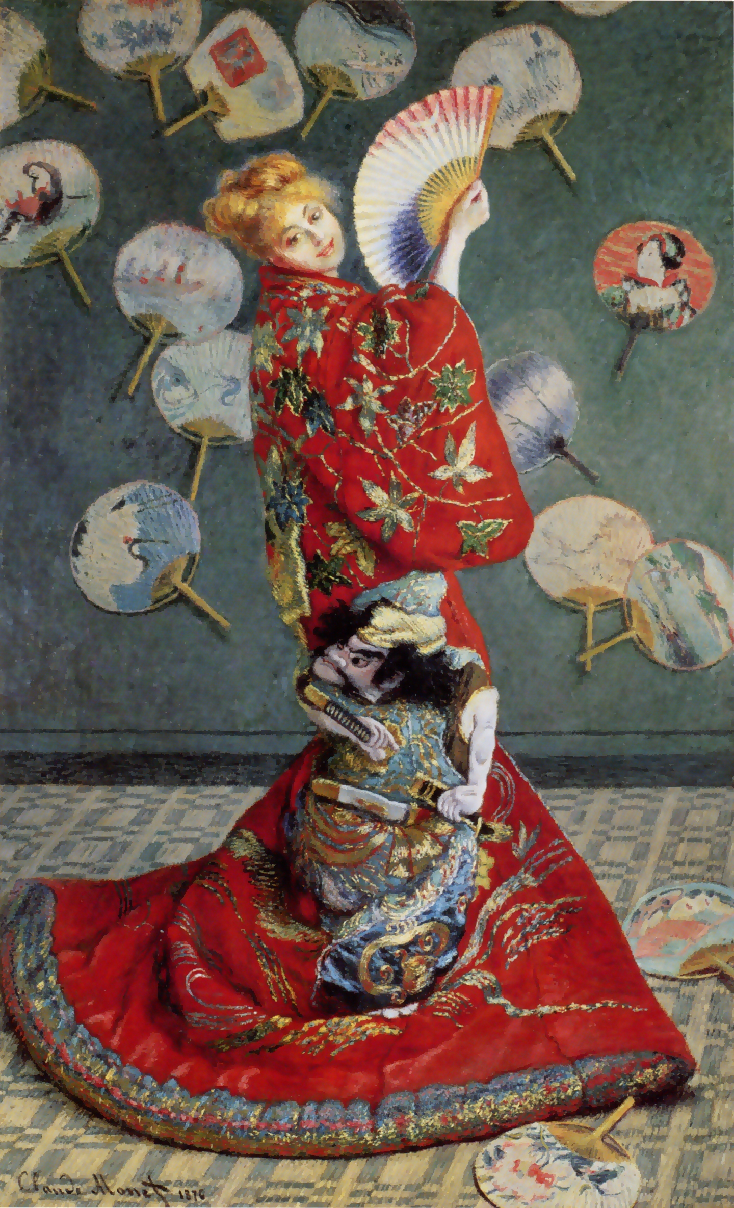 Imagem de referência de Madame Monet en costume japonais, descrito nos dados abertos como pintura de Claude Monet