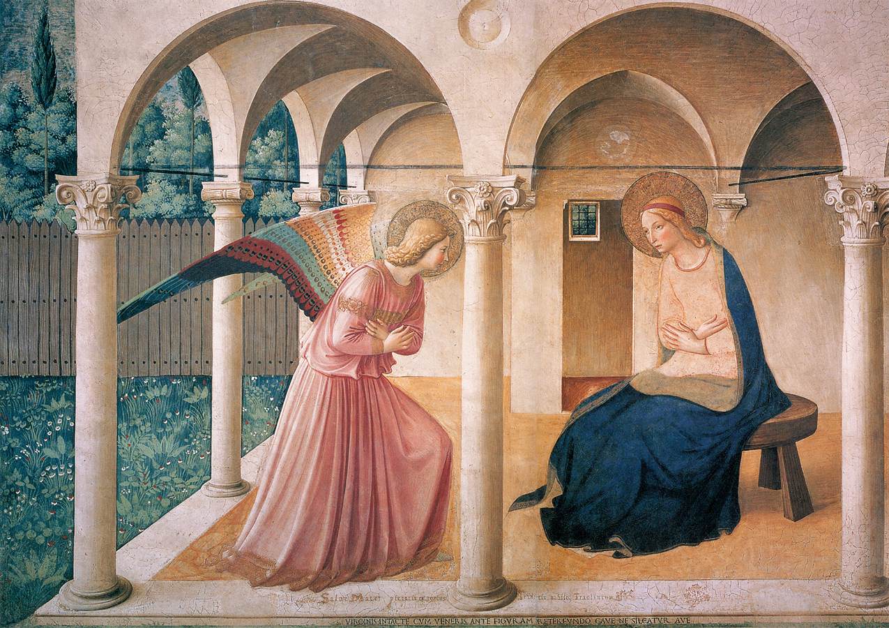 Imagem de referência de A Anunciação (Fra Angélico, Florença), descrito nos dados abertos como fresco de Fra Angelico
