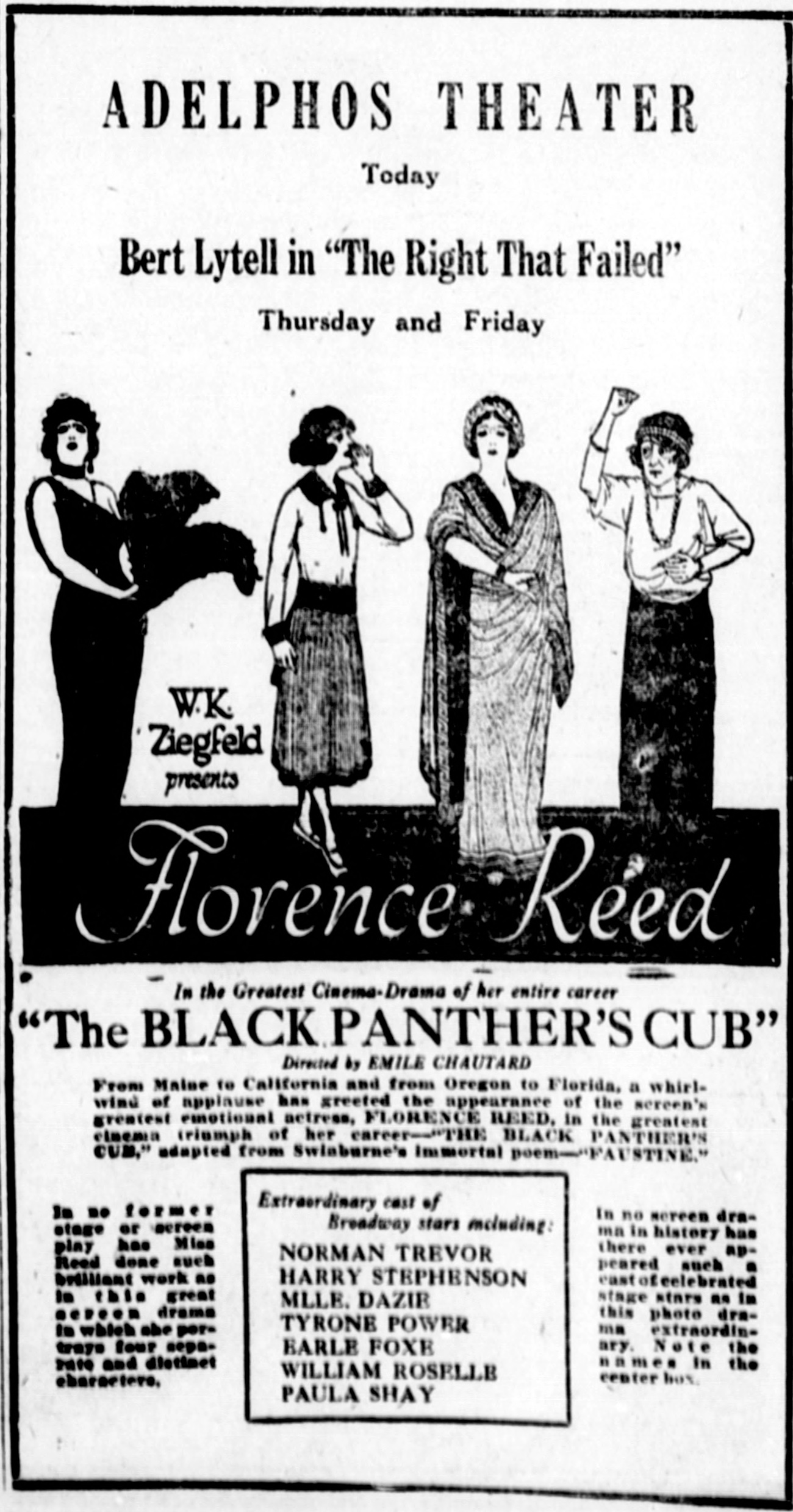 Imagem de referência relacionada a The Black Panther's Cub, item descrito como filme de 1921 dirigido por Emile Chautard