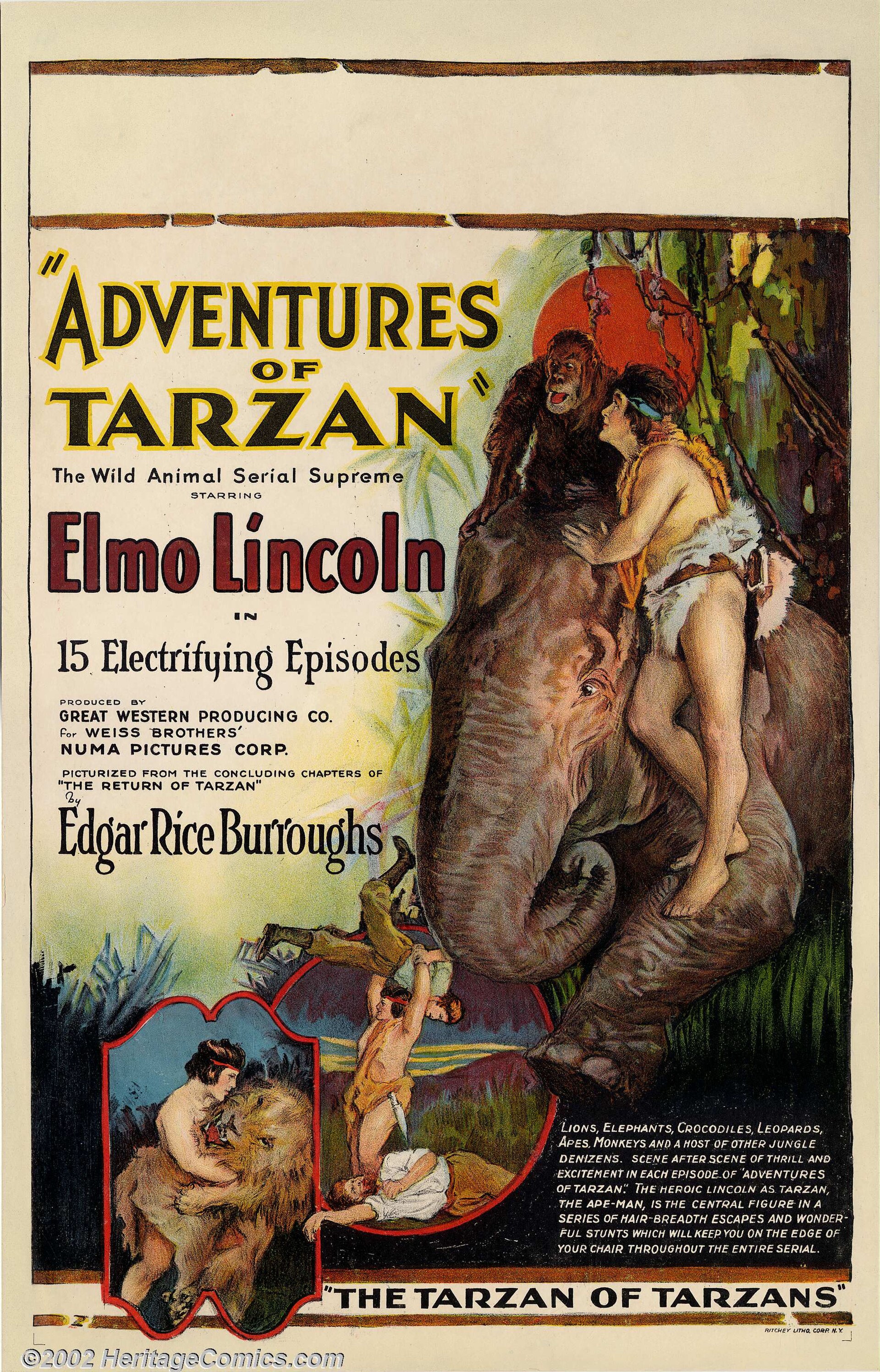 Imagem de referência relacionada a The Adventures of Tarzan, item descrito como filme de 1921 dirigido por Scott Sidney e Robert F. Hill