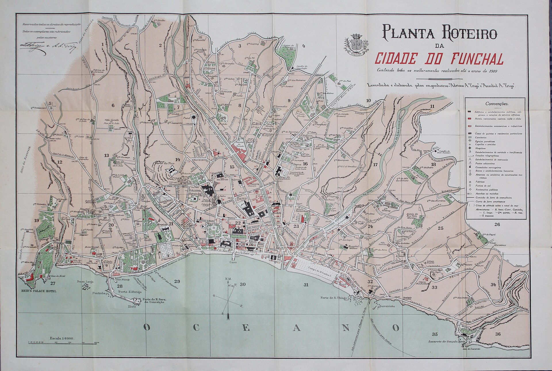 Imagem de referência de Planta Roteiro da Cidade do Funchal, descrito nos dados abertos como planta roteiro do Funchal, publicada em 1910