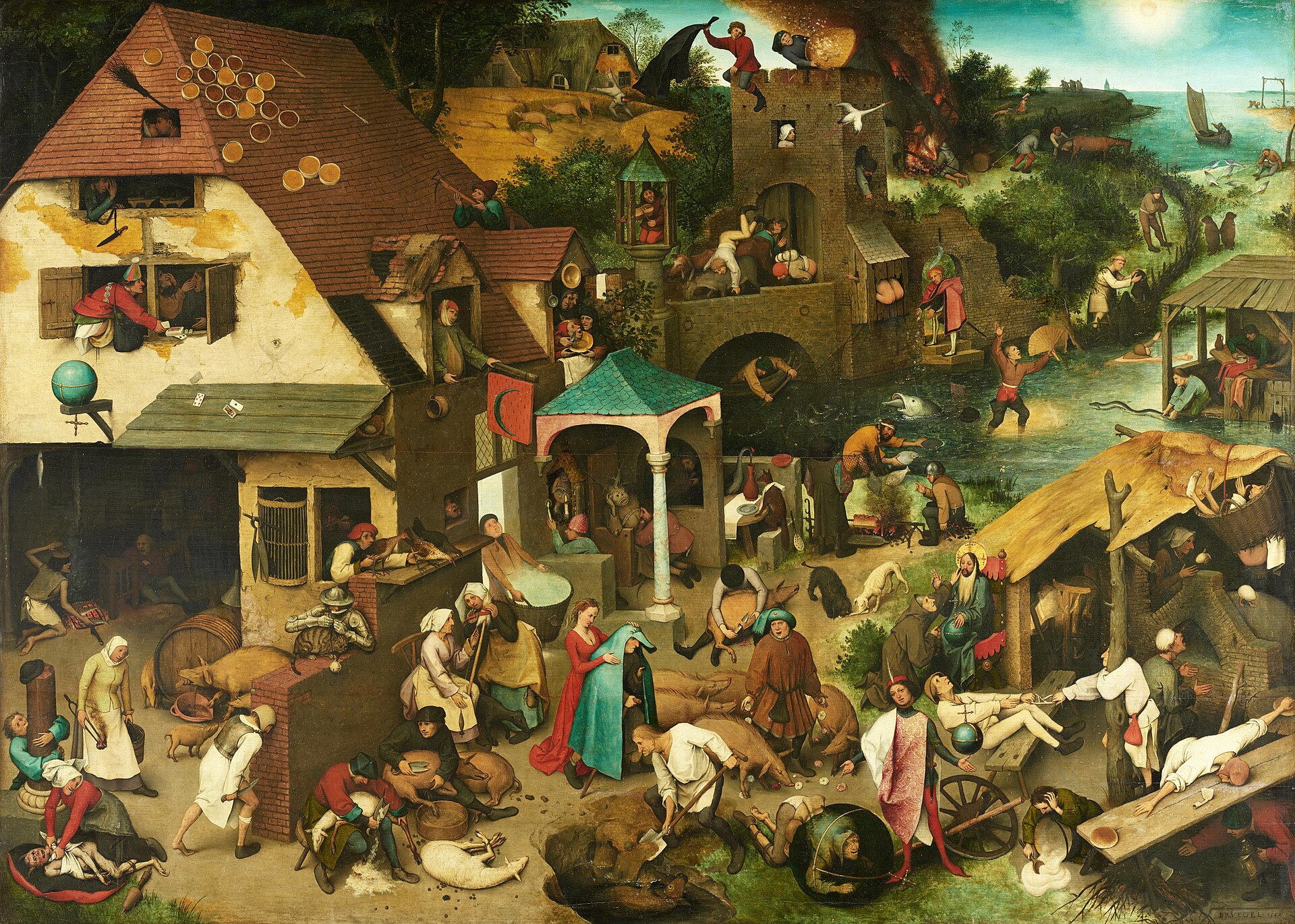 Imagem de referência de Provérbios Neerlandeses, descrito nos dados abertos como pintura de Pieter Bruegel, o Velho