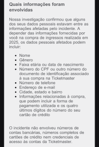 Vazamento expõe dados de clientes da Ticketmaster no Brasil