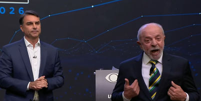 Flávio Bolsonaro e Lula participam do debate da Band na noite deste domingo, 18 Foto: Reprodução/Band