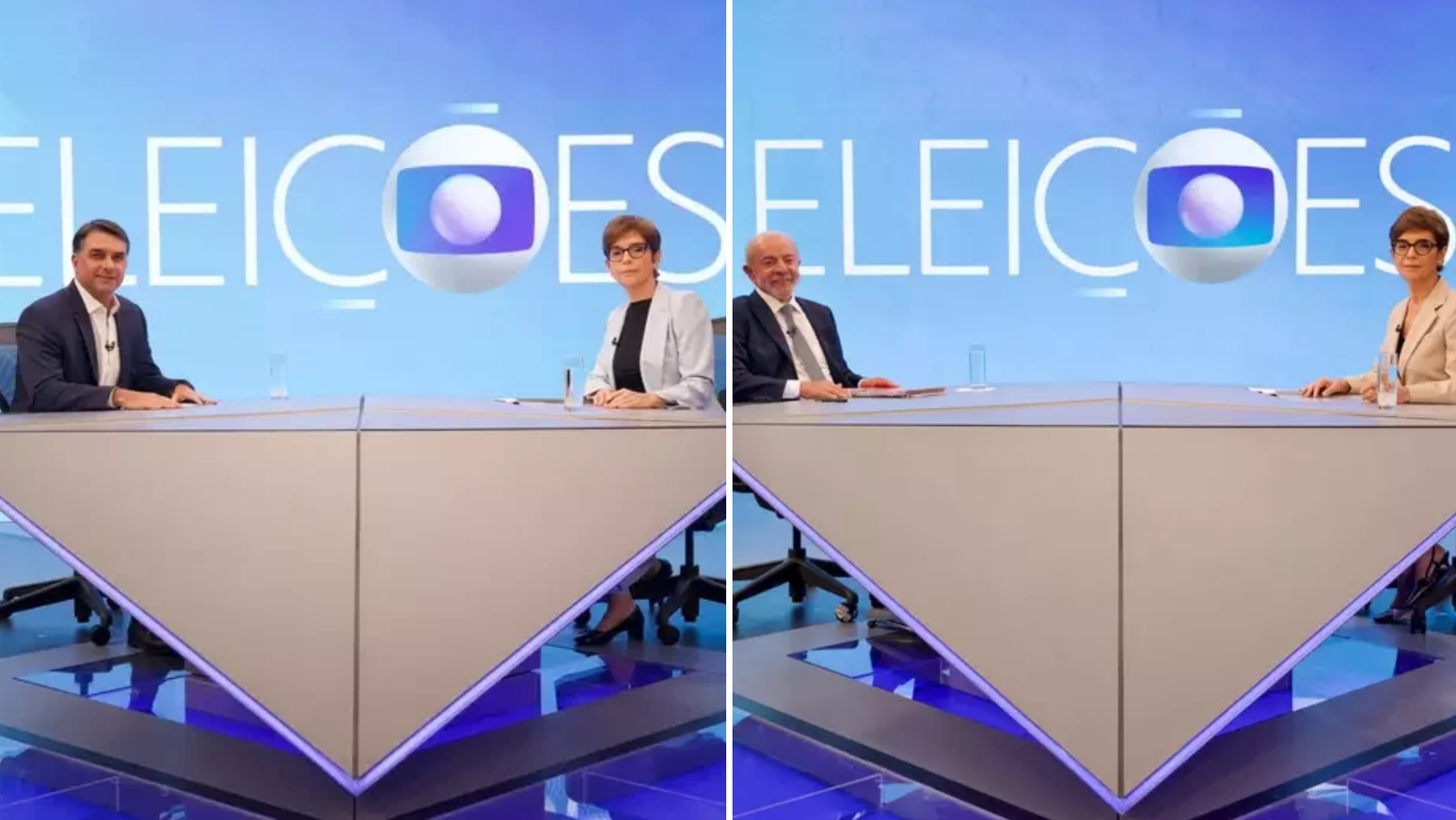 Fl&aacute;vio Bolsonaro (PL) e Lula (PT) foram entrevistados por Renata Lo Prete no segundo turno das elei&ccedil;&otilde;es presidenciais