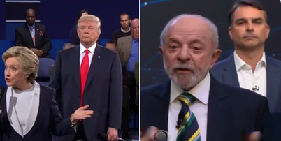 Internautas apontaram semelhan&ccedil;a entre postura de Fl&aacute;vio e Trump em debates Foto: Reprodu&ccedil;&atilde;o/X