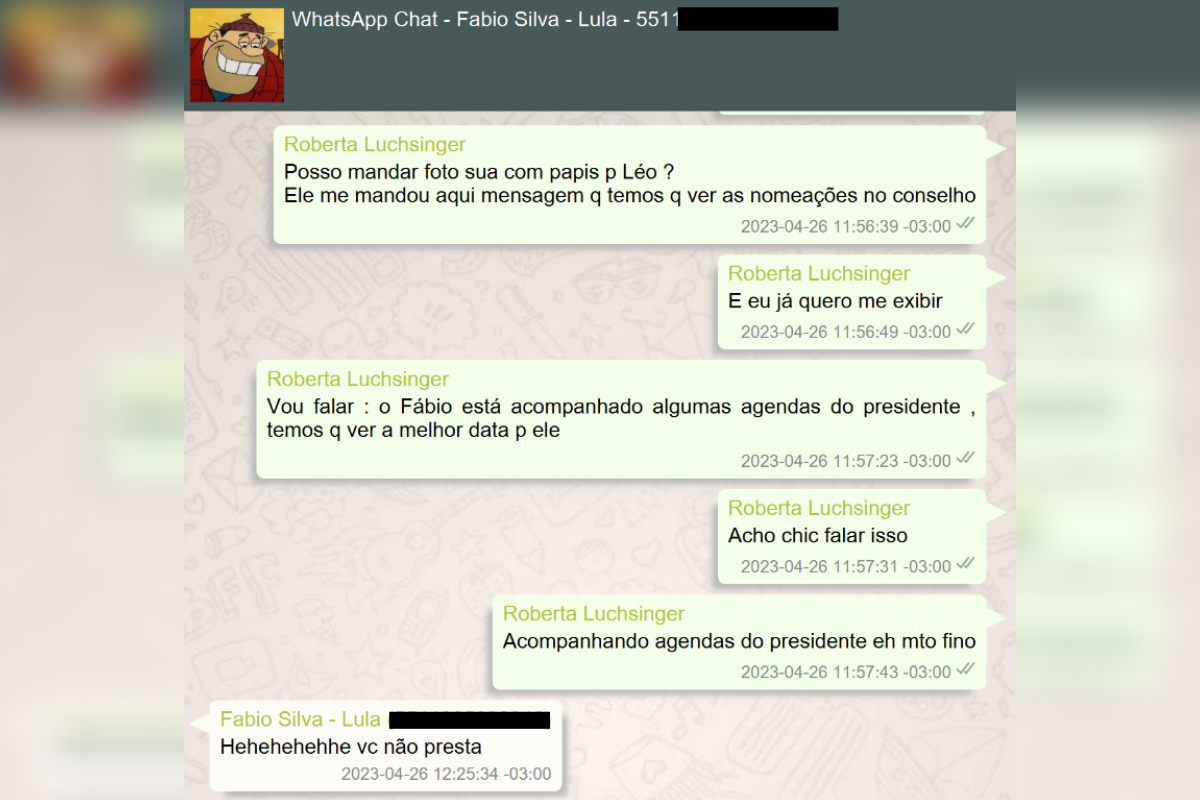 Troca de mensagens entre Lulinha e Roberta Luchsinger