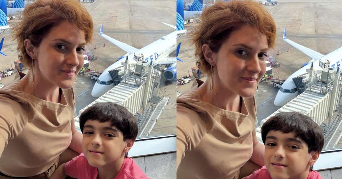 Viúva de Lito Sousa retorna ao Brasil com o filho após viagem aos EUA